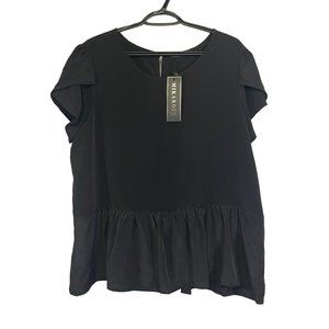 Mika Rose Size XL Ruffle Hem Polyester Blouse Black New